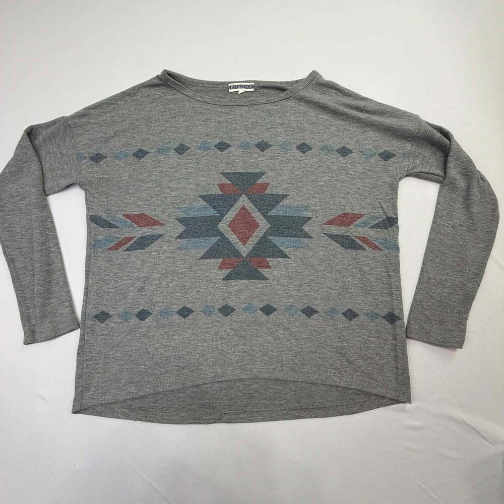 P.J. Salvage Size M Gray Southwest Print Long Sleeve Top